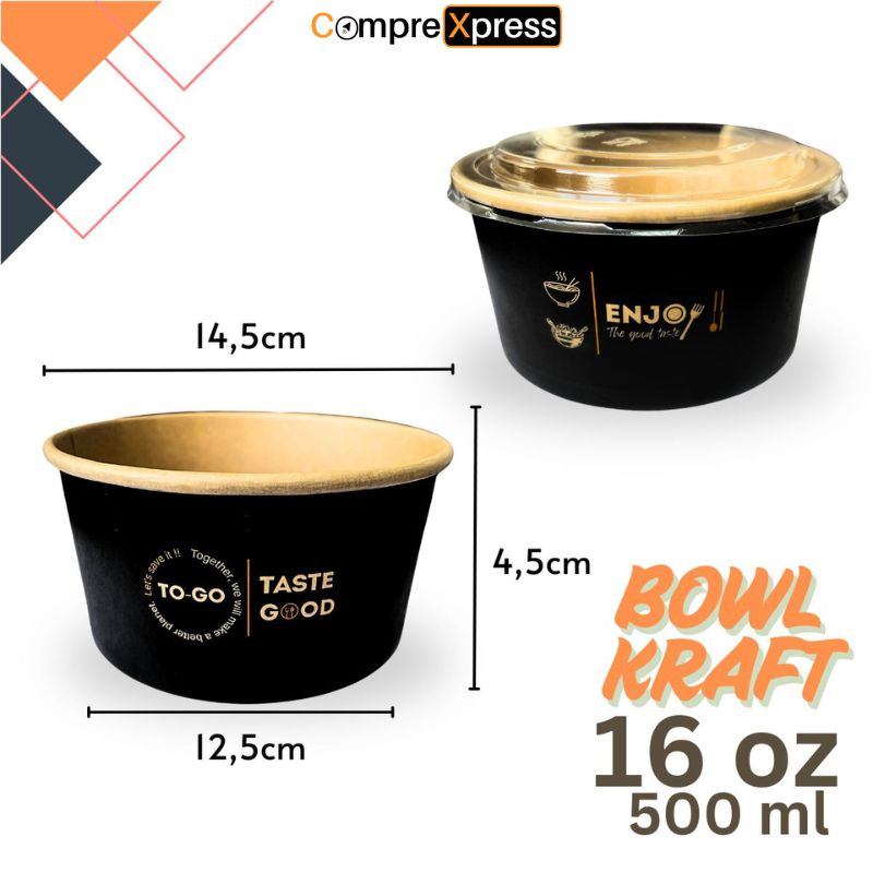 Bowl Kraft Negro 16 Oz 500 ml